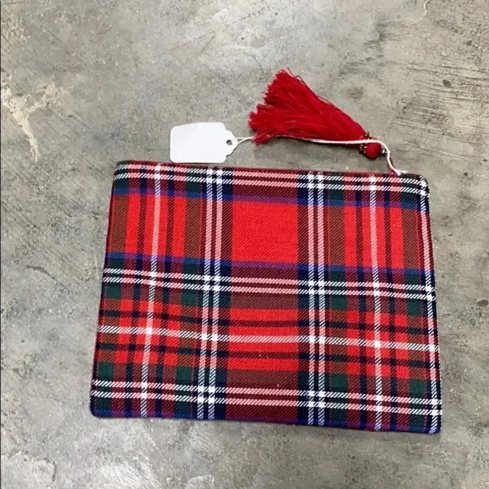 TWO’S Company Plaid Sequin Deer Cosmetic Bag NEW